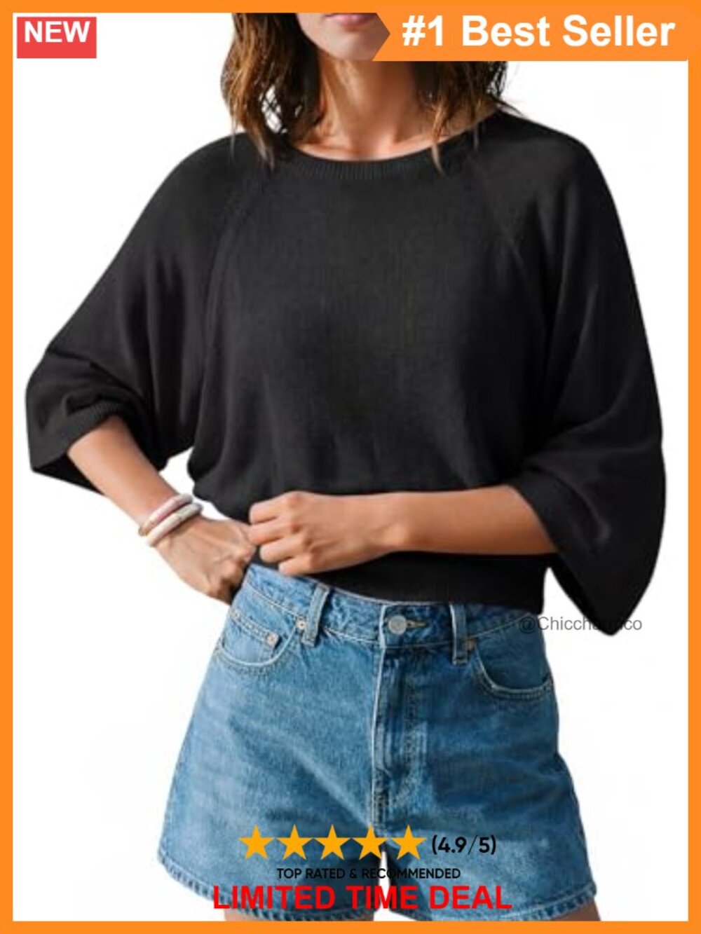 Saodimallsu Womens 3/4 Sleeve Sweater Lightweight Summer Knit Top